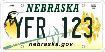NE license plate YFR123