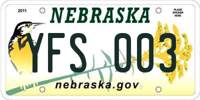 NE license plate YFS003