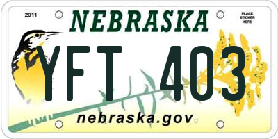 NE license plate YFT403