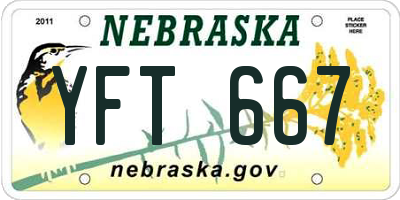 NE license plate YFT667