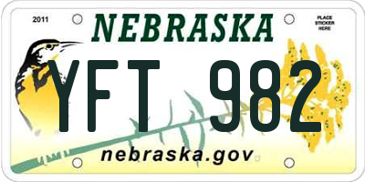 NE license plate YFT982