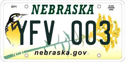 NE license plate YFV003