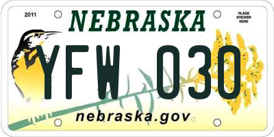 NE license plate YFW030