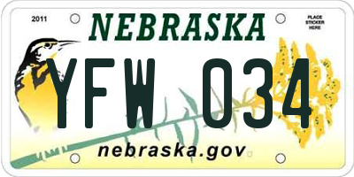 NE license plate YFW034