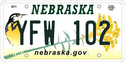 NE license plate YFW102
