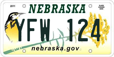 NE license plate YFW124