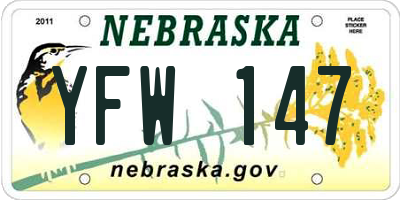 NE license plate YFW147