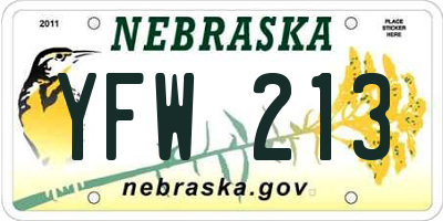NE license plate YFW213