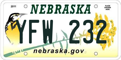 NE license plate YFW232
