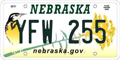 NE license plate YFW255