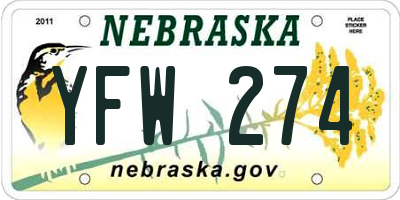 NE license plate YFW274