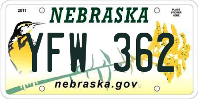 NE license plate YFW362