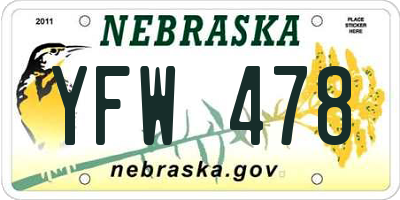 NE license plate YFW478