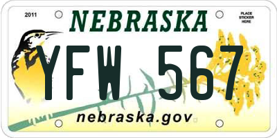 NE license plate YFW567