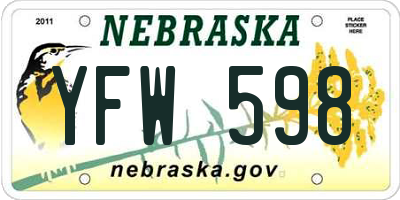 NE license plate YFW598