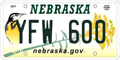 NE license plate YFW600