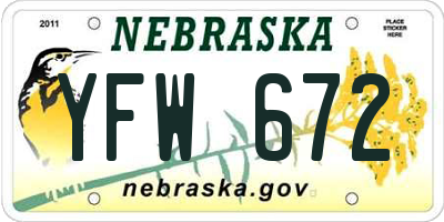 NE license plate YFW672