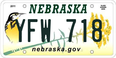 NE license plate YFW718