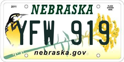 NE license plate YFW919