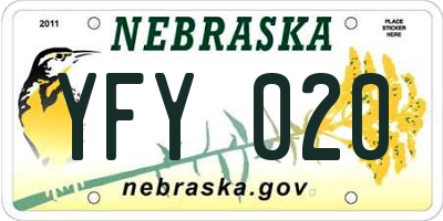 NE license plate YFY020