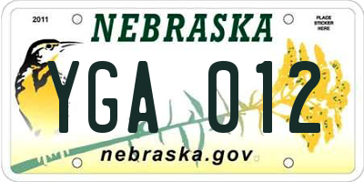 NE license plate YGA012