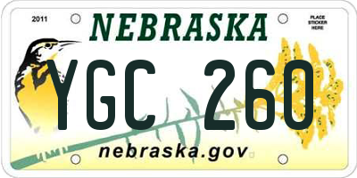 NE license plate YGC260