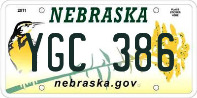 NE license plate YGC386