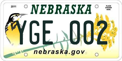 NE license plate YGE002
