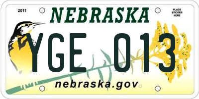 NE license plate YGE013