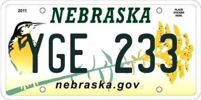 NE license plate YGE233