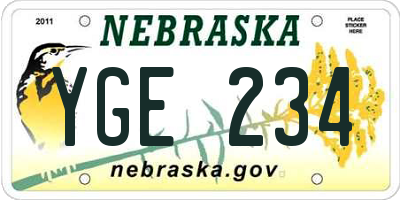 NE license plate YGE234