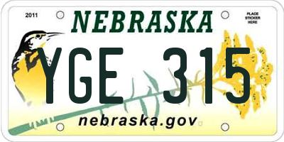 NE license plate YGE315