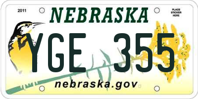 NE license plate YGE355