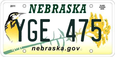 NE license plate YGE475