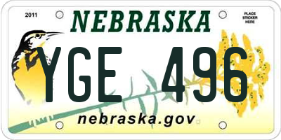 NE license plate YGE496