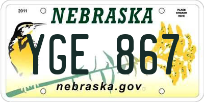 NE license plate YGE867