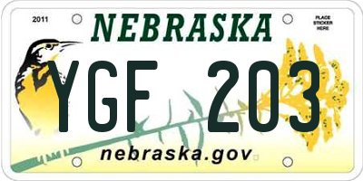 NE license plate YGF203
