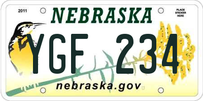 NE license plate YGF234