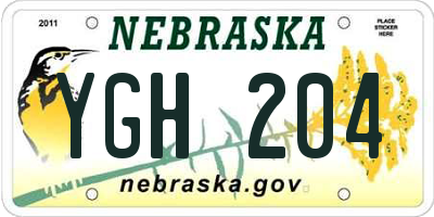 NE license plate YGH204