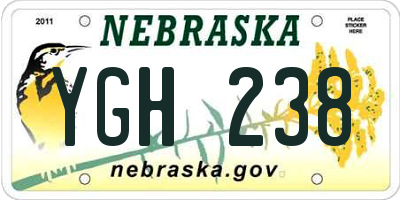 NE license plate YGH238