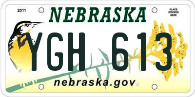 NE license plate YGH613