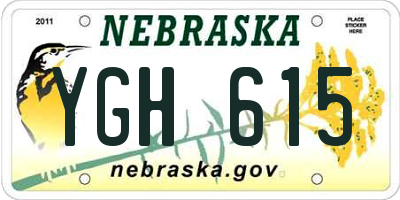 NE license plate YGH615