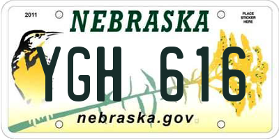 NE license plate YGH616