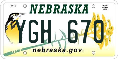 NE license plate YGH670