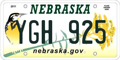 NE license plate YGH925