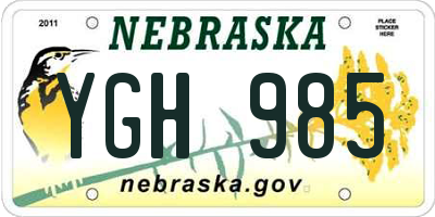 NE license plate YGH985