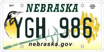 NE license plate YGH986