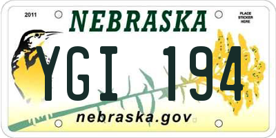 NE license plate YGI194