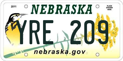 NE license plate YRE209