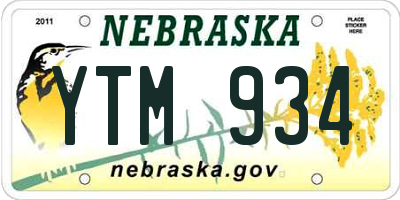 NE license plate YTM934